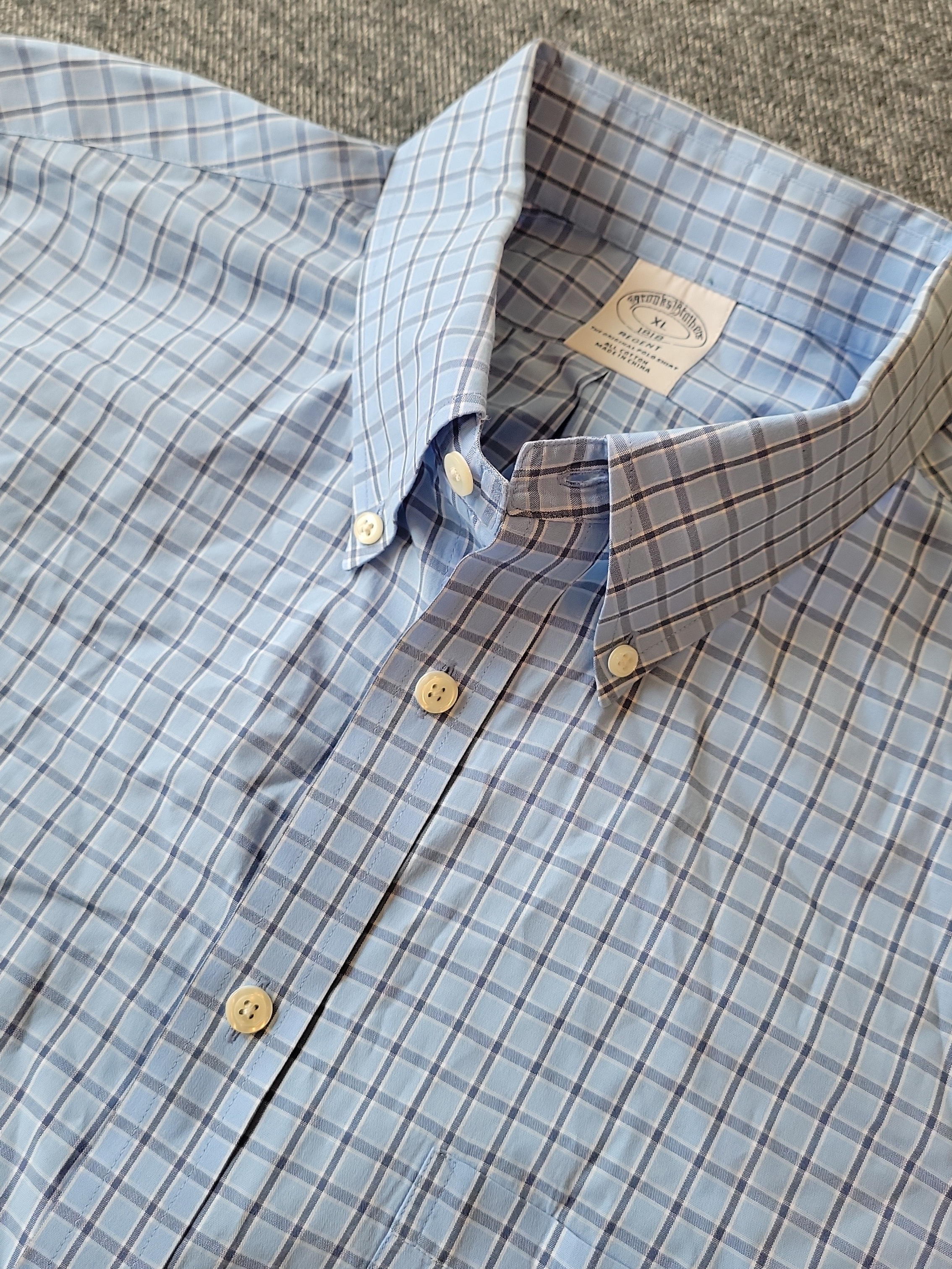 Brooks Brothers Shirt Men's Xl Regent Blue Plaid Button Down All Cotton Checks